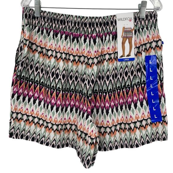NEW WILDFOX Argyle Tribal Print Flowy Bohemian Shorts Size Large Multicolor - Picture 2 of 5